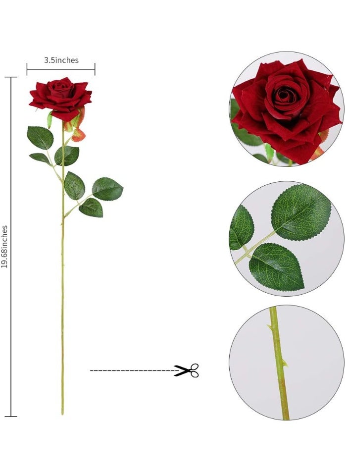 12pcs Artificial Roses Velvet Flowers with Long Stem Fake Roses Bouquet DIY for Home Garden Wedding Decor (Dark Red) - Image 4